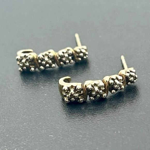 Ross Simon Sterling Silver Two Tone Illusion Diamond Half J Hoop Earrings - Picture 1 of 10